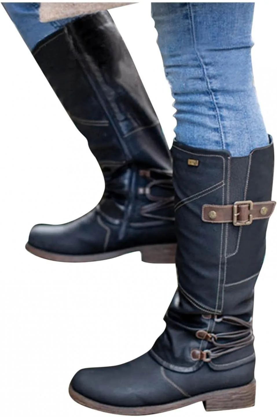 Gibobby Boots for Women,Women's Low Heel Mid Calf Boots Retro Side Zipper Knight Boots Comfy Combat Style Fall Warm Outdoor Western Shoes