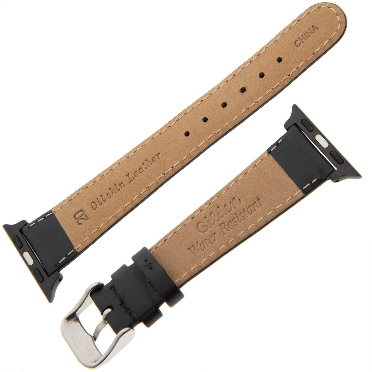 Gilden Water-Resistant Oilskin Stitched Black Watch Strap MSW63-SMART, fits Apple Apple Watch in sizes 38mm/40mm