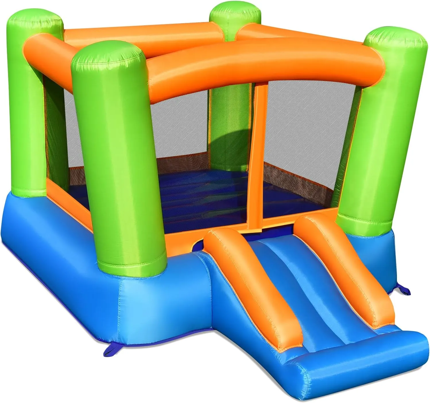 GLACER Inflatable Bounce House with Slide, 8X 6.5 x 4.7ft Kids Jumping Castle Including Carrying Bag, Repair Kit, Stakes for Indoors and Outdoors, Inflatable Playhouse for Kids