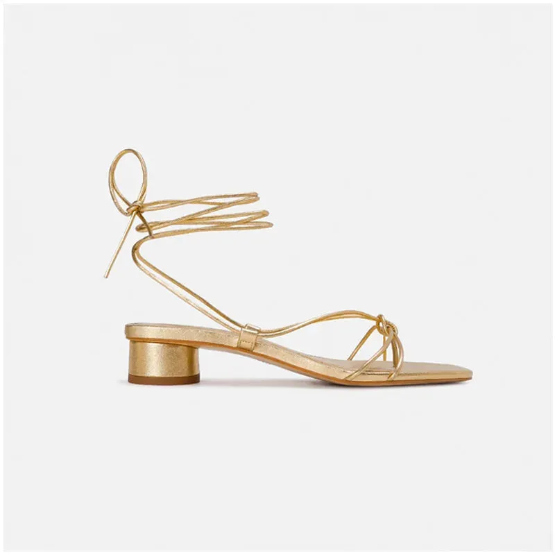 Gold Gladiator Style Low Heel Sandal
