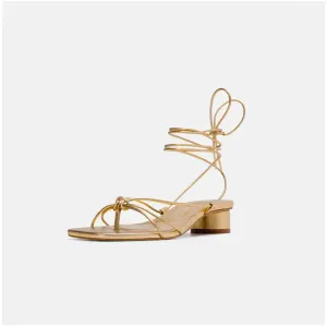 Gold Gladiator Style Low Heel Sandal