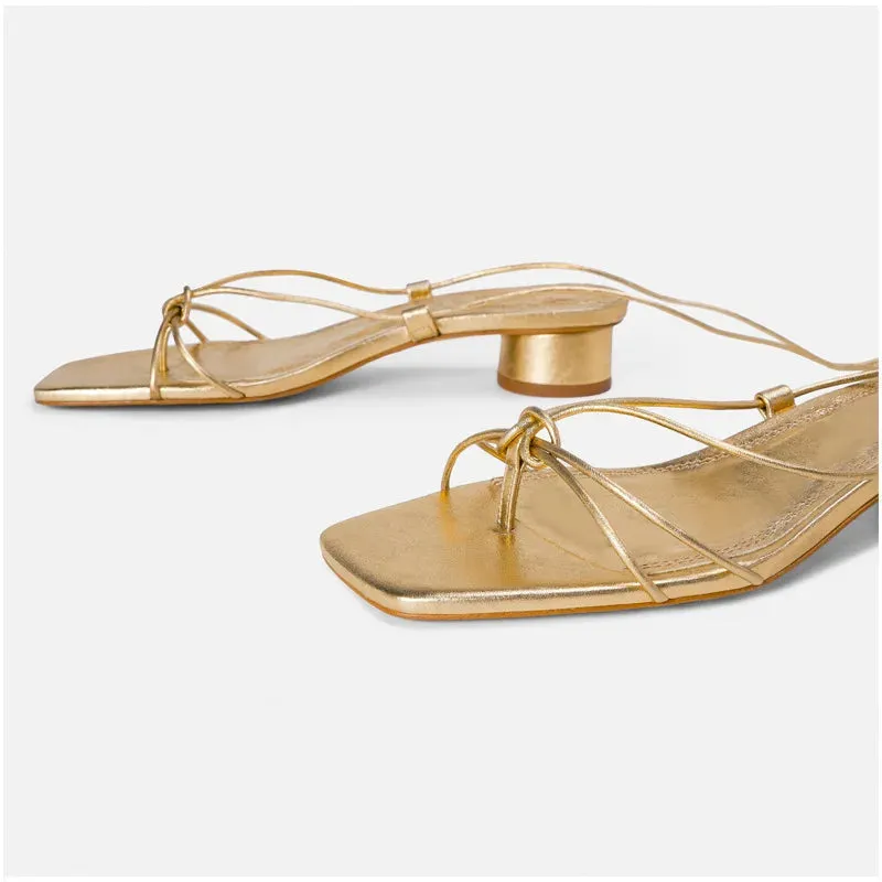 Gold Gladiator Style Low Heel Sandal