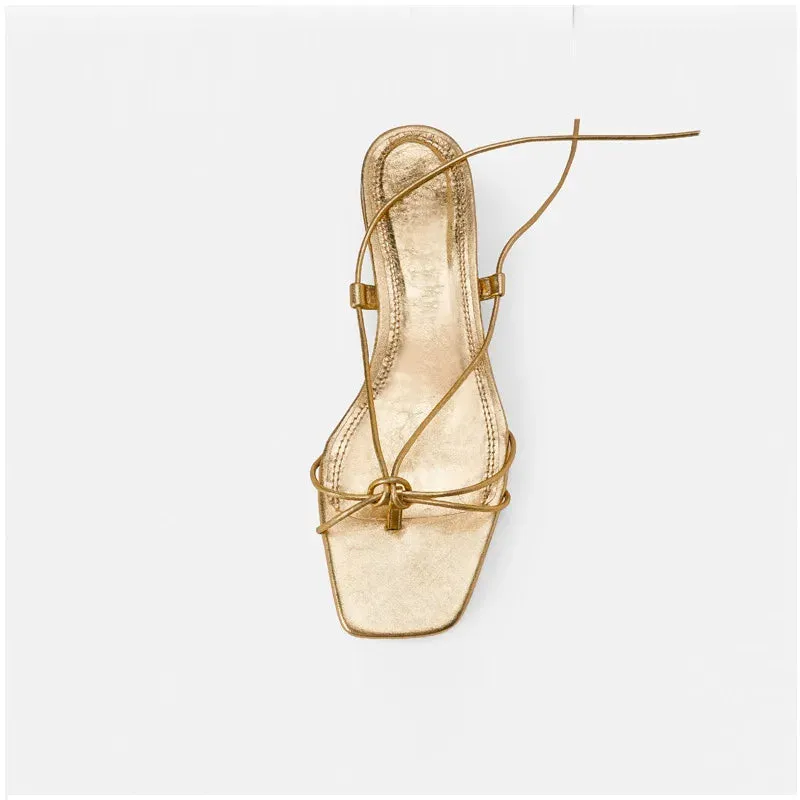 Gold Gladiator Style Low Heel Sandal