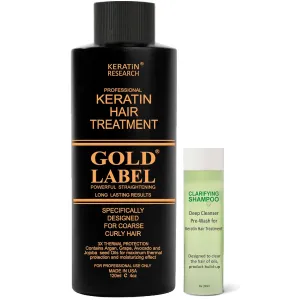 Gold Label 120ml 30 set Professional Results Brazilian Keratin Hair Treatment Blowout with Clarifying Shampoo Enhanced for All Hair Types Coarse Curly Black African Dominican Brazilian Dry Frizzy