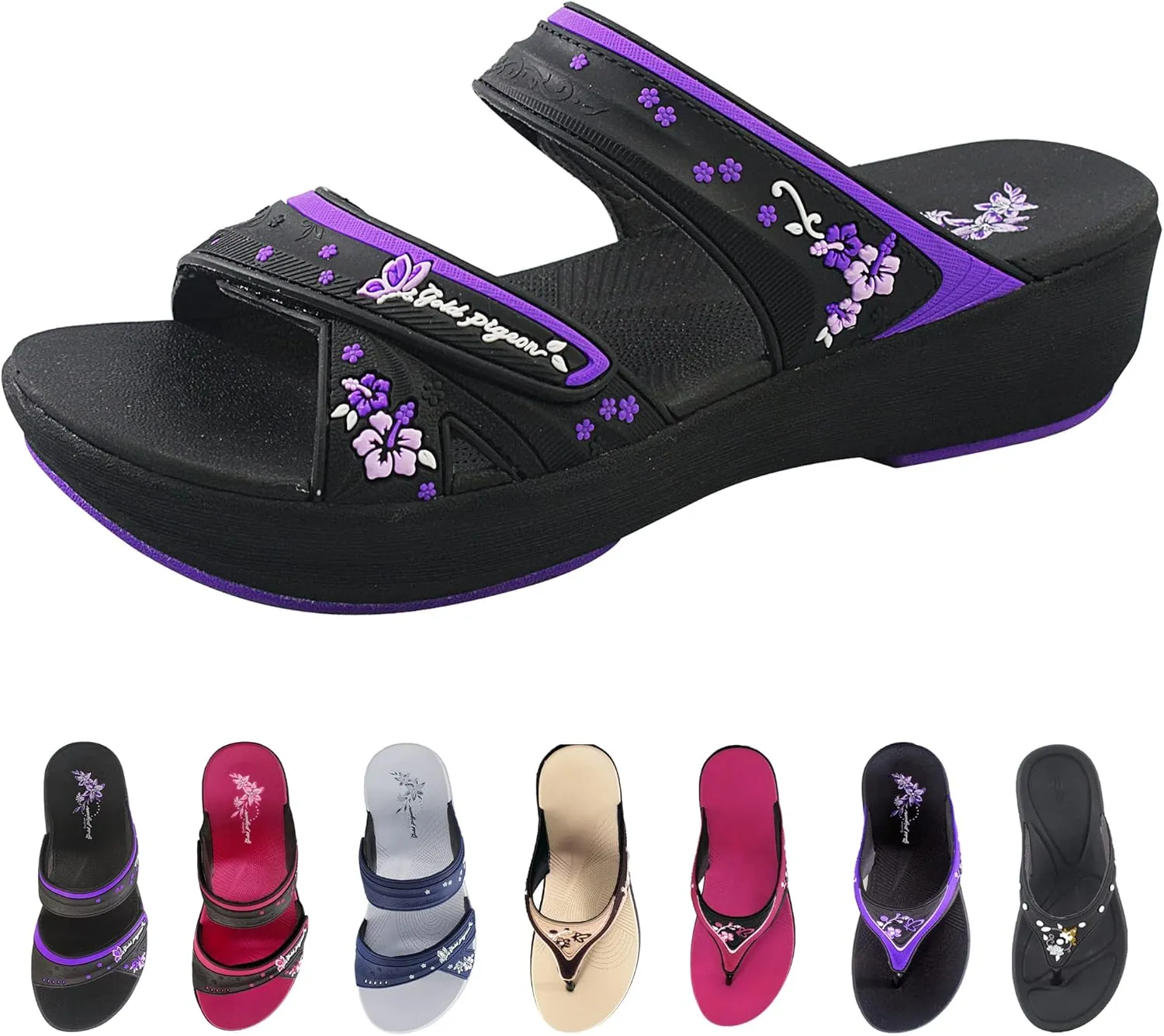 Gold Pigeon Shoes Platform Slide Sandals & Flip Flops for Women, Comfort Padded Foam Cushion