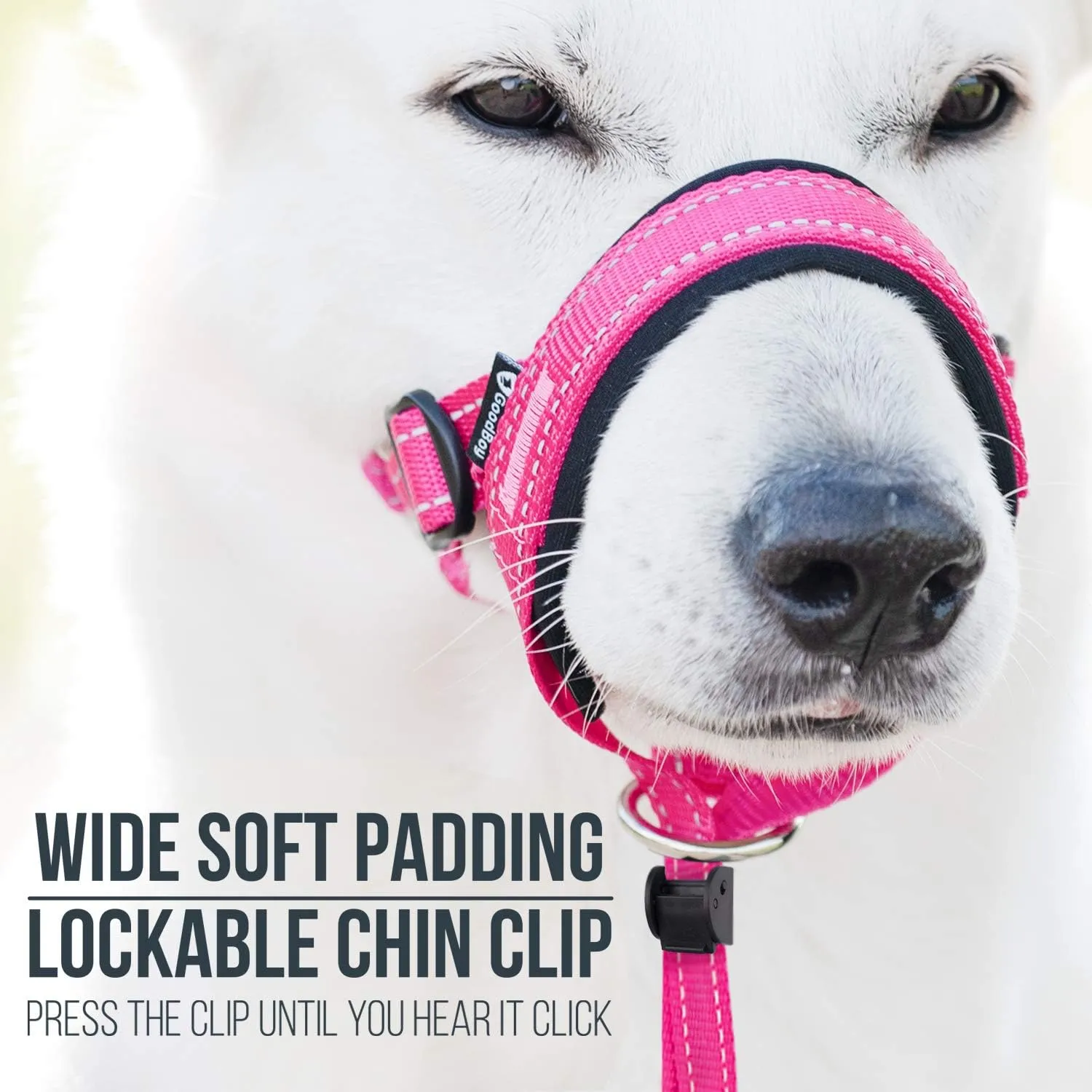 GoodBoy Dog Head Halter with Safety Strap - Stops Heavy Pulling On The Leash - Padded Headcollar for Small Medium and Large Dog Sizes - Head Collar Training Guide Included (Size 3, Pink Nylon)