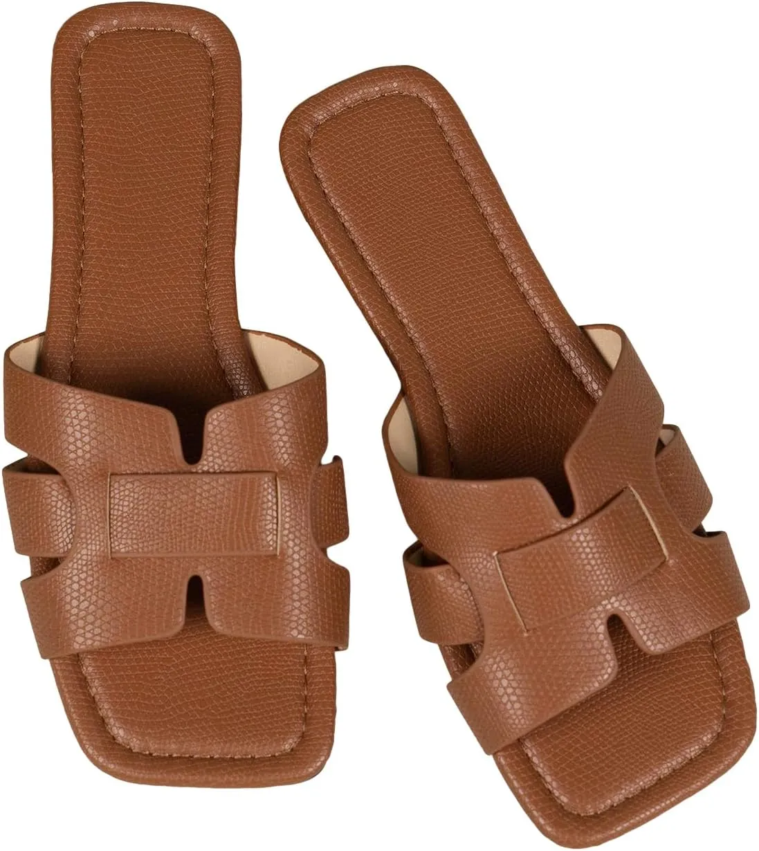 GORGLITTER Women's Crocodile Embossed Flat Sandals Cross Strappy Open Toe Slide Sandals