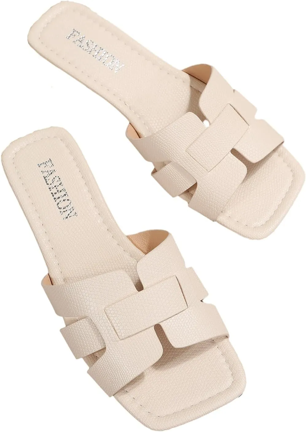 GORGLITTER Women's Crocodile Embossed Flat Sandals Cross Strappy Open Toe Slide Sandals