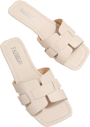 GORGLITTER Women's Crocodile Embossed Flat Sandals Cross Strappy Open Toe Slide Sandals