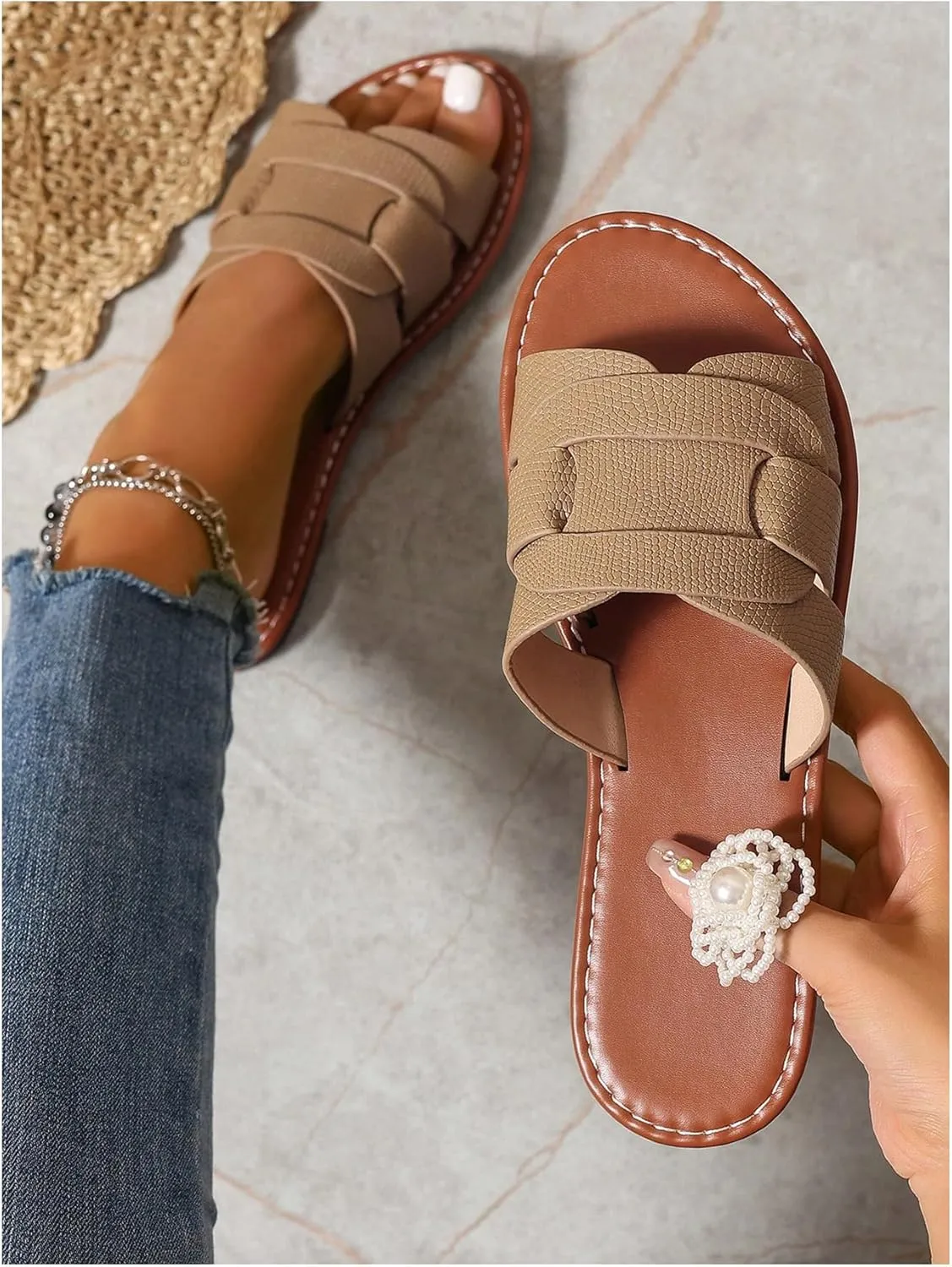 GORGLITTER Women's Open Toe Dressy Beach Sandal Trendy 2025 Comfy Flat Slide Summer Sandals