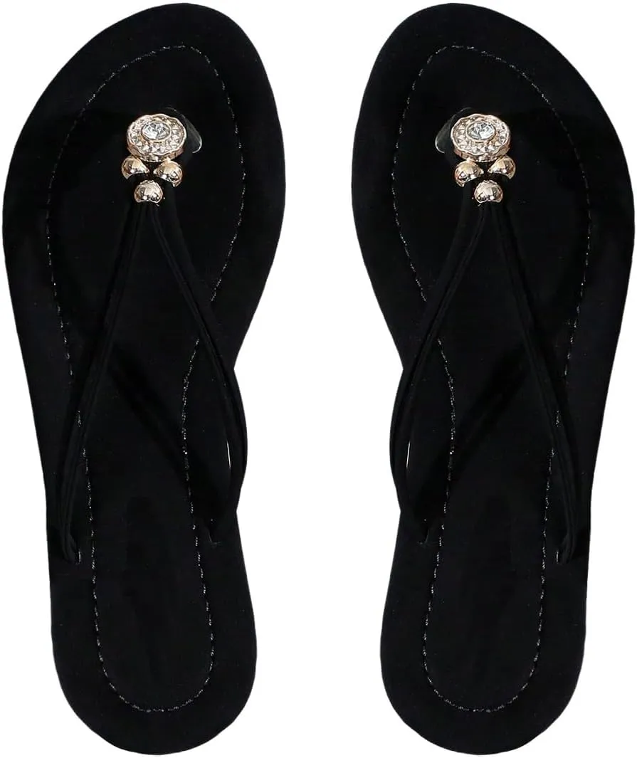 GORGLITTER Women's Pearls Rhinestone Flip Flops Beaded Open Toe Sparkly Thong Flat Sandals Slides