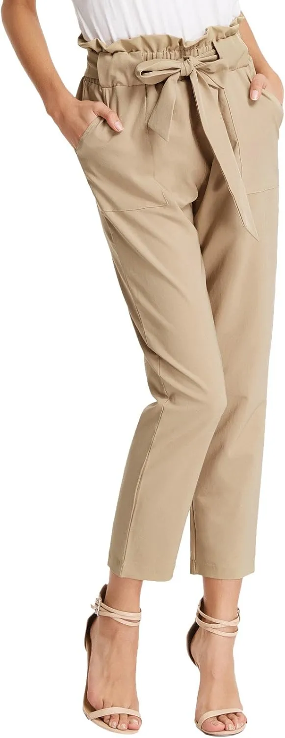 GRACE KARIN Women's Cropped Paper Bag Waist Pants with Pockets