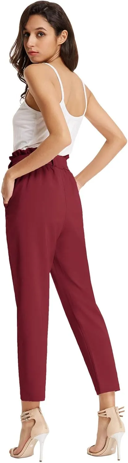 GRACE KARIN Women's Cropped Paper Bag Waist Pants with Pockets