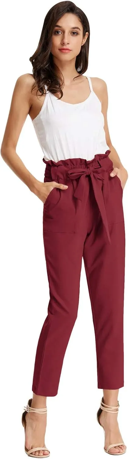 GRACE KARIN Women's Cropped Paper Bag Waist Pants with Pockets