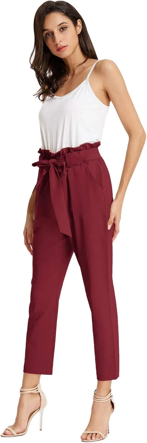 GRACE KARIN Women's Cropped Paper Bag Waist Pants with Pockets