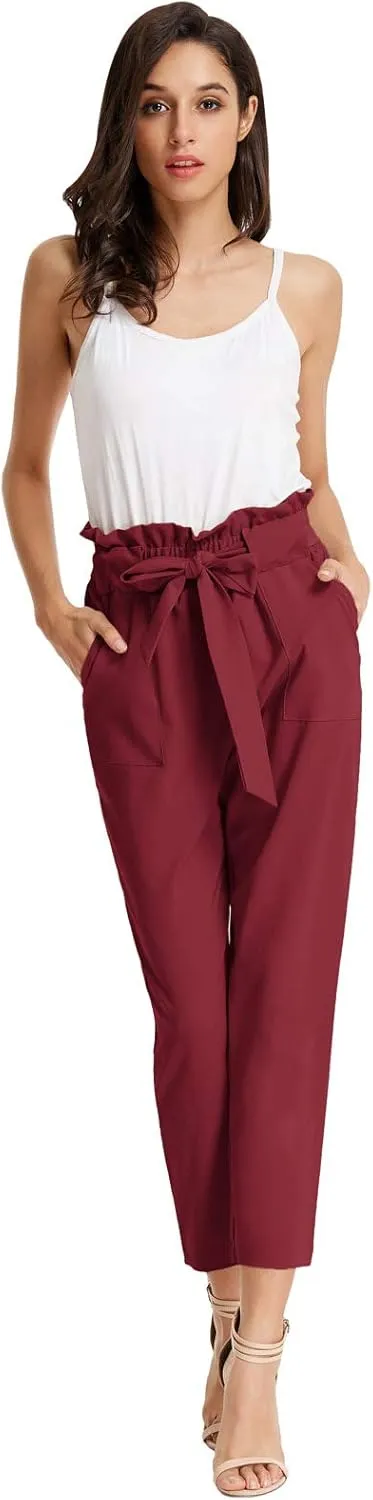 GRACE KARIN Women's Cropped Paper Bag Waist Pants with Pockets