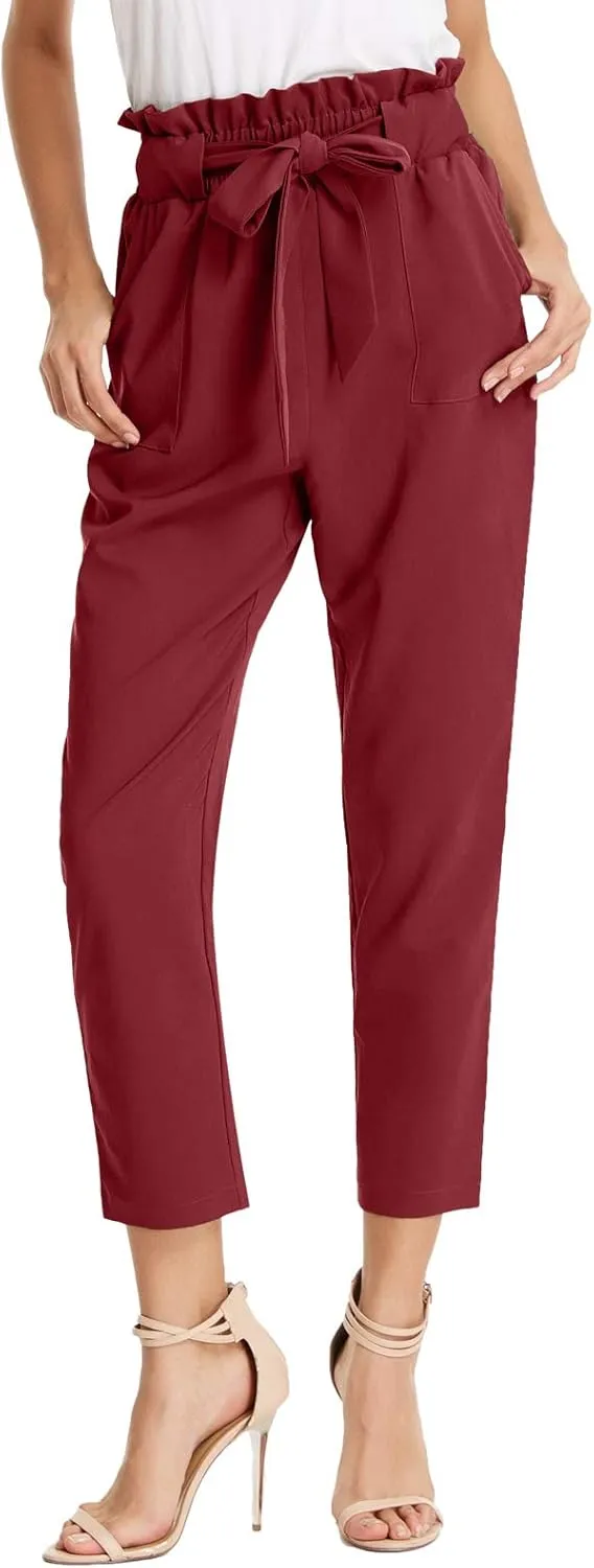 GRACE KARIN Women's Cropped Paper Bag Waist Pants with Pockets