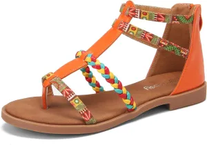 gracosy Women's Flat Sandals Summer Open-Toe Anti-Slip Comfy Ethnic Bohemia Dressy Sandals Ankle Buckle Woven Straps Beach Shoes for Daily Vacation Walking