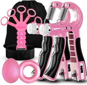 Grip Strength Trainer(5 Pack) with Finger Exerciser, Hand Grip Strengthener, Finger Stretcher,Grip Ring & Stress Relief Ball for Muscle Building and Injury Recover with Carry Bag