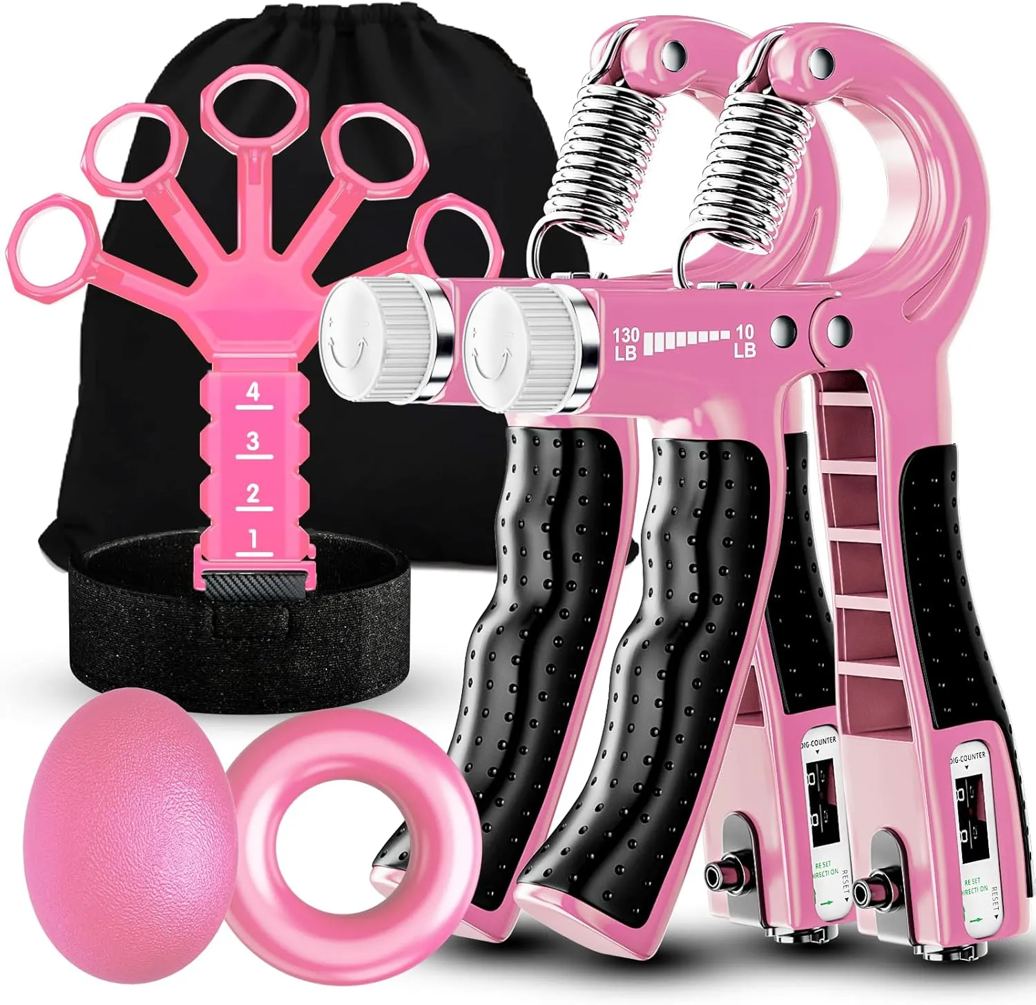Grip Strength Trainer(5 Pack) with Finger Exerciser, Hand Grip Strengthener, Finger Stretcher,Grip Ring & Stress Relief Ball for Muscle Building and Injury Recover with Carry Bag
