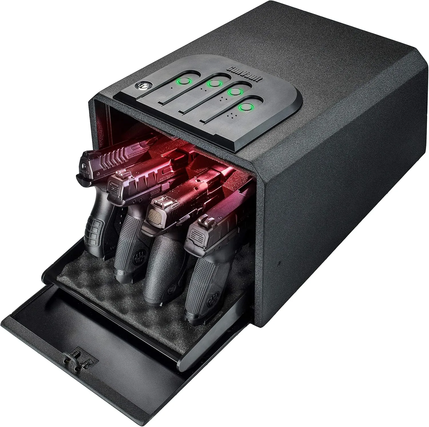 GunVault MultiVault - Quick Access Automatic Slide-Out Handgun Safe with Patented No-Eyes® Keypad (4 Pistol Capacity)