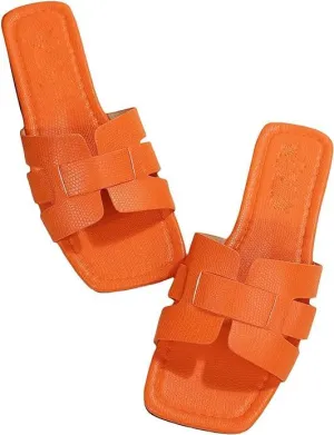 HAKUNA Women's Crocodile Embossed Flat Sandals Open Toe Slide Sandals