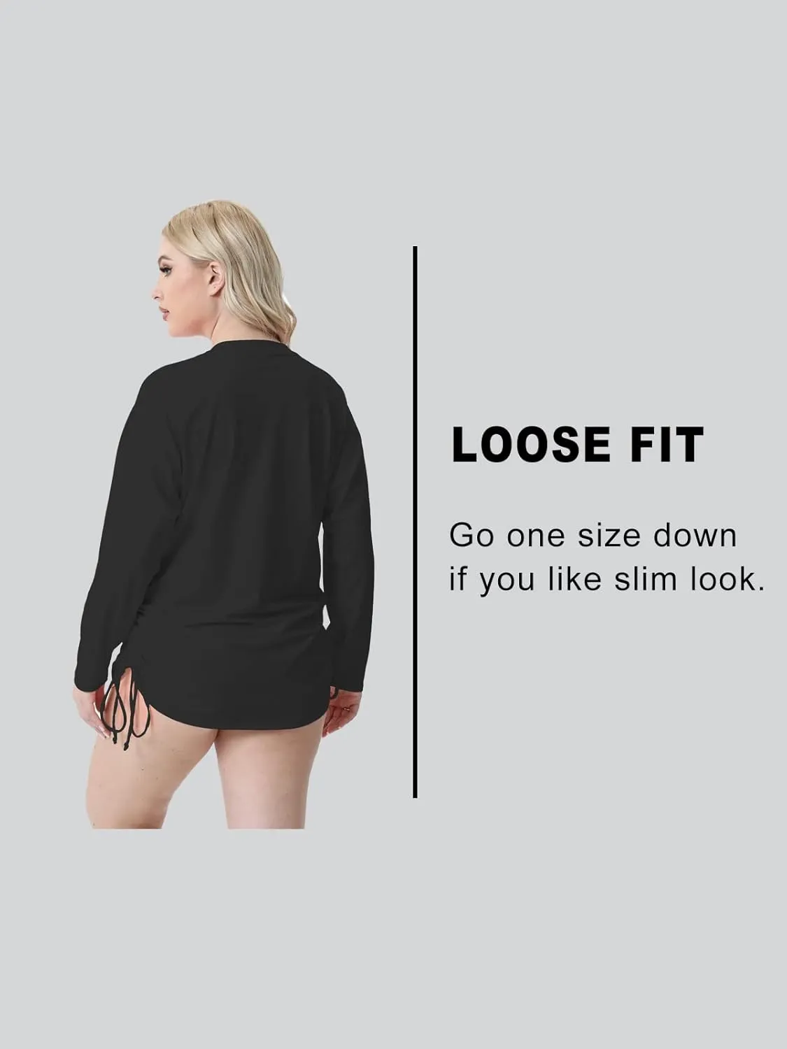 Halcurt Plus Size Rash Guard for Women UPF 50  Zip Drawstring Ruched Pocket Top