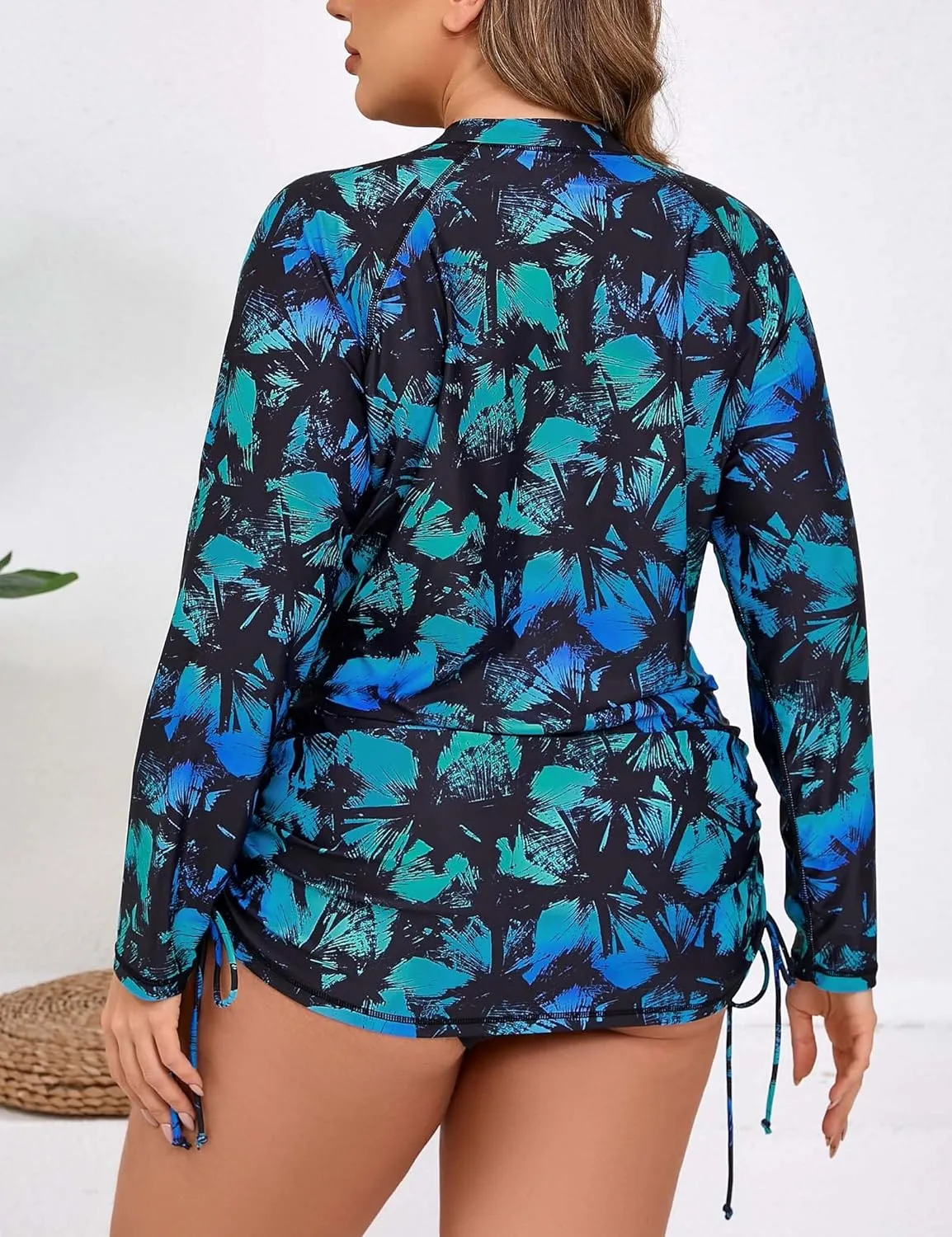 Halcurt Plus Size Rash Guard for Women UPF 50  Zip Drawstring Ruched Pocket Top