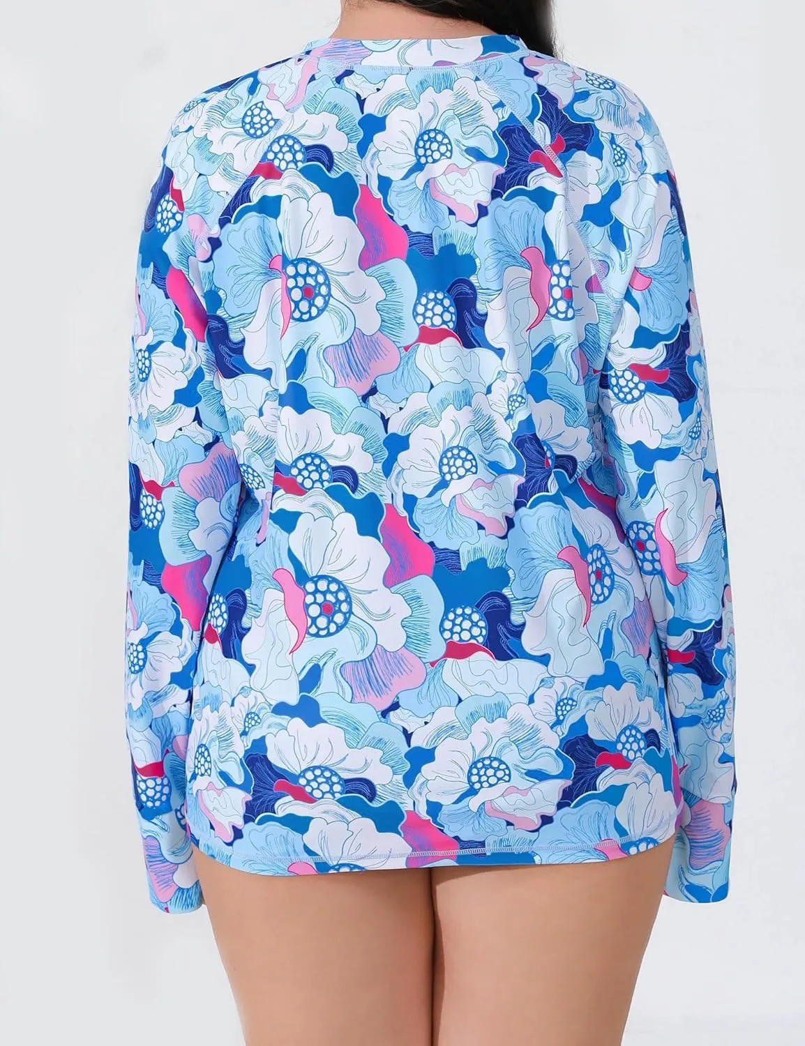 Halcurt Women Plus Size Rash Guard with Thumb Hole Long Sleeve Swim Shirt UPF50  Swimsuit Top