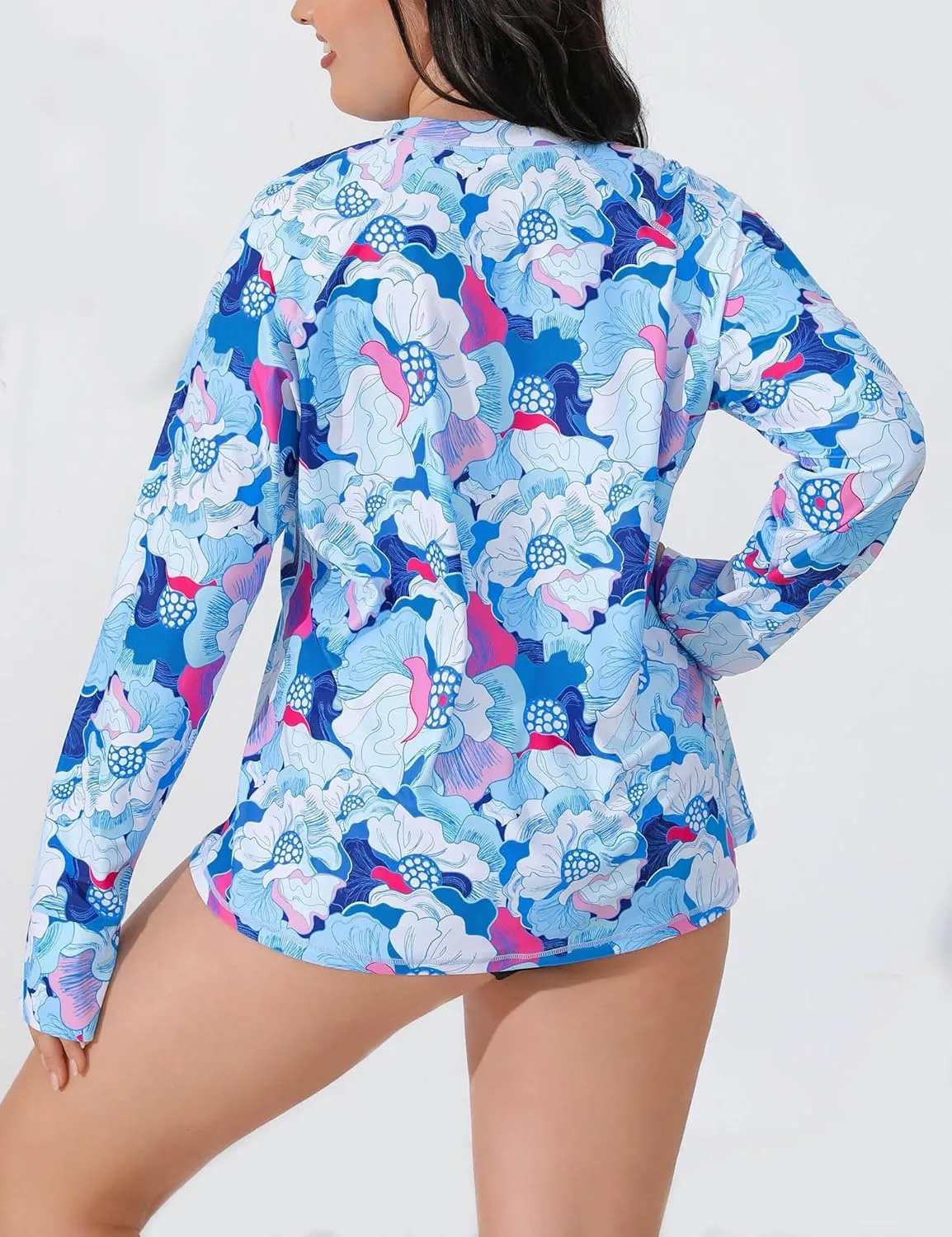 Halcurt Women Plus Size Rash Guard with Thumb Hole Long Sleeve Swim Shirt UPF50  Swimsuit Top