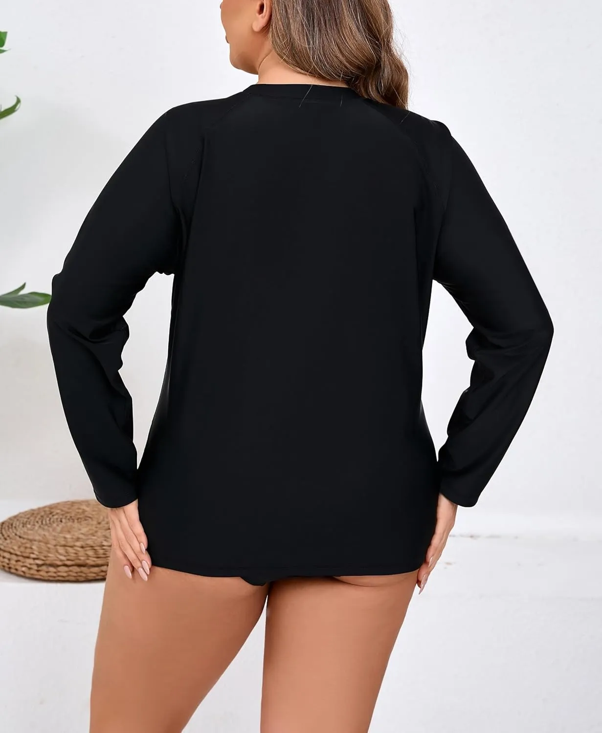 Halcurt Women Plus Size Rash Guard with Thumb Hole Long Sleeve Swim Shirt UPF50  Swimsuit Top