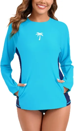 Halcurt Women's Long Sleeve Swim Shirt UPF 50  Rash Guard Top