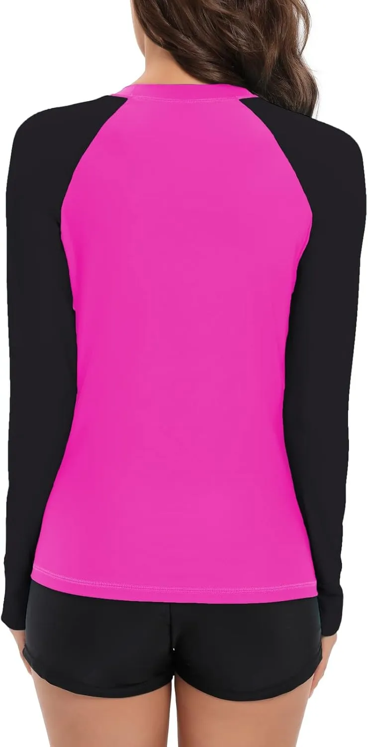 Halcurt Women's Long Sleeve Swim Shirt UPF 50  Rash Guard Top
