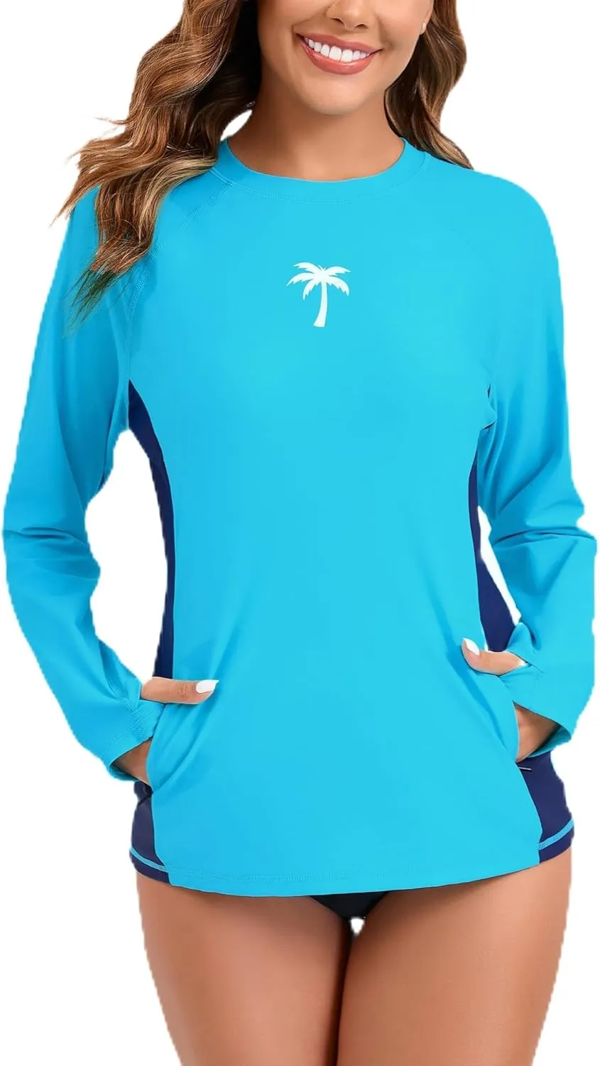 Halcurt Women's Long Sleeve Swim Shirt UPF 50  Rash Guard Top