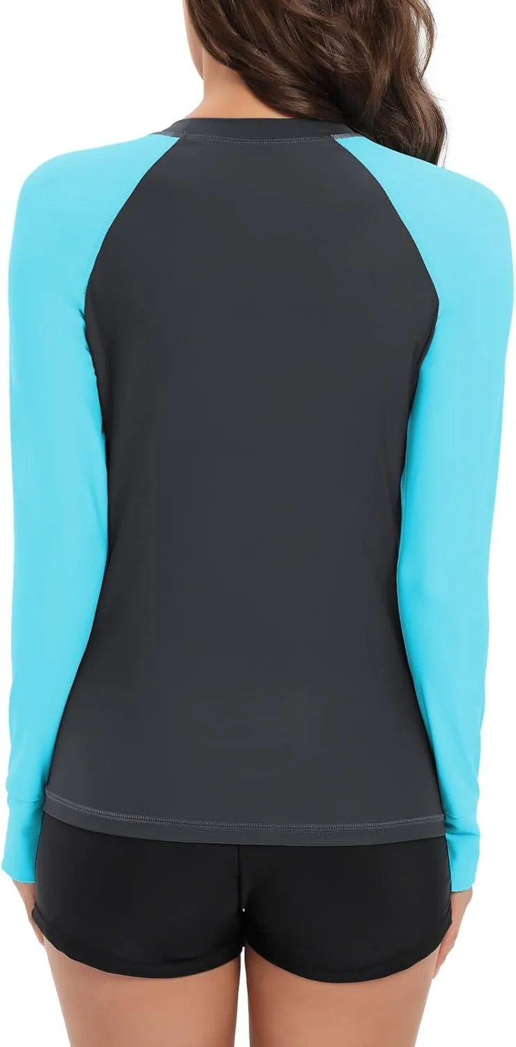 Halcurt Women's Long Sleeve Swim Shirt UPF 50  Rash Guard Top