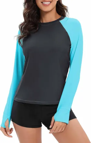 Halcurt Women's Long Sleeve Swim Shirt UPF 50  Rash Guard Top