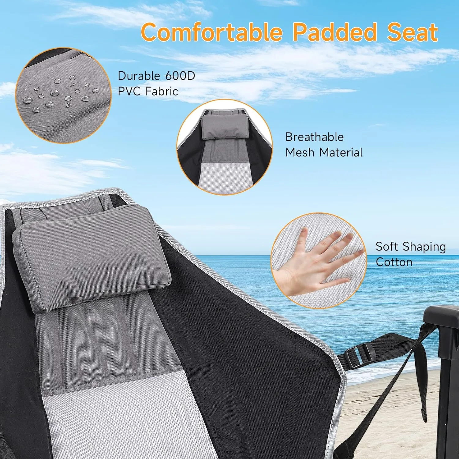 Hammock Chair with Adjustable Backrest, Foldable Swing Chair Outdoor with Headrest and Cup Holder, Stable Camping Chair with Padder Seat for Camping, Patio, Garden, and Indoors, Black