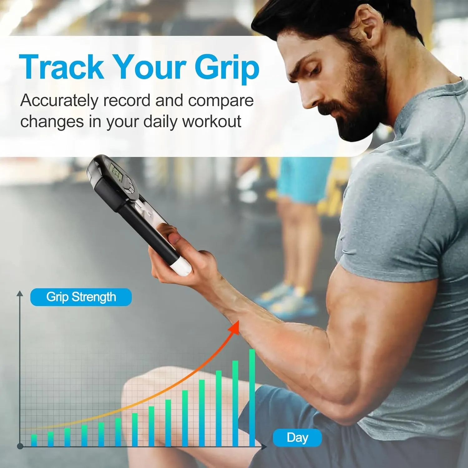Handeful Grip Strength Tester Trainer - Dynamometer Handgrip Measurer Meter, Handheld Strengthener Exerciser for Sports, School, and Home Use (198Lbs / 90Kgs)