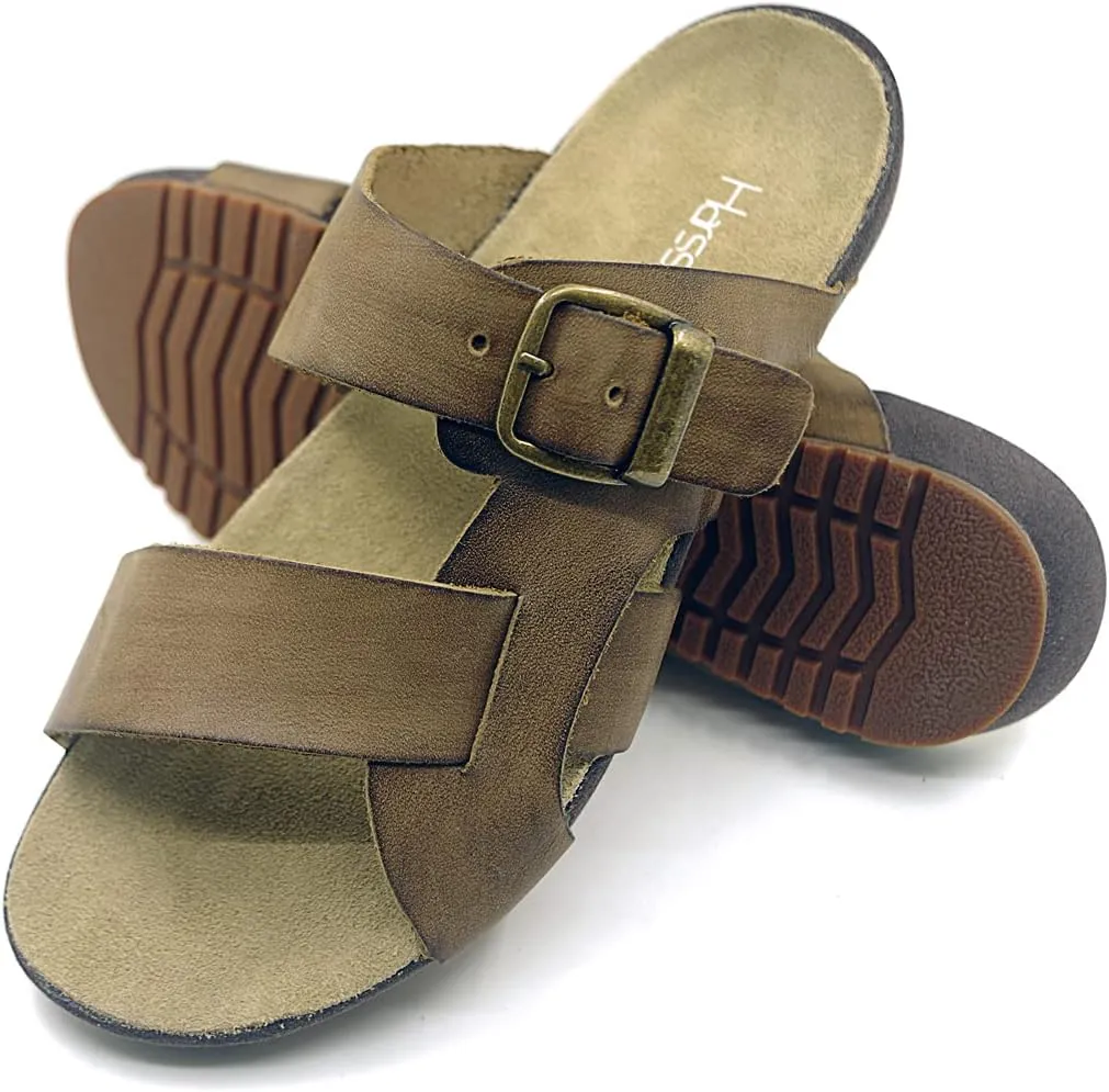 Harssidanzar Mens Leather Slide Sandals GM209US