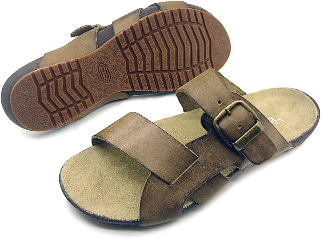 Harssidanzar Mens Leather Slide Sandals GM209US