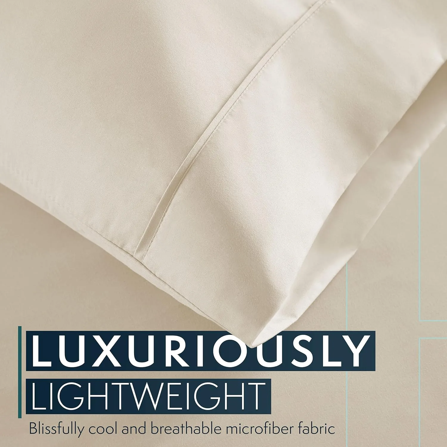HC COLLECTION Bed Sheets Set Queen with 2 Pillowcases Hotel Luxury Brushed Microfiber Sheet w/Deep Pocket, Fade Resistant Ultra Soft Breathable Lightweight 4 Pcs Bedding Solid Color, Cream