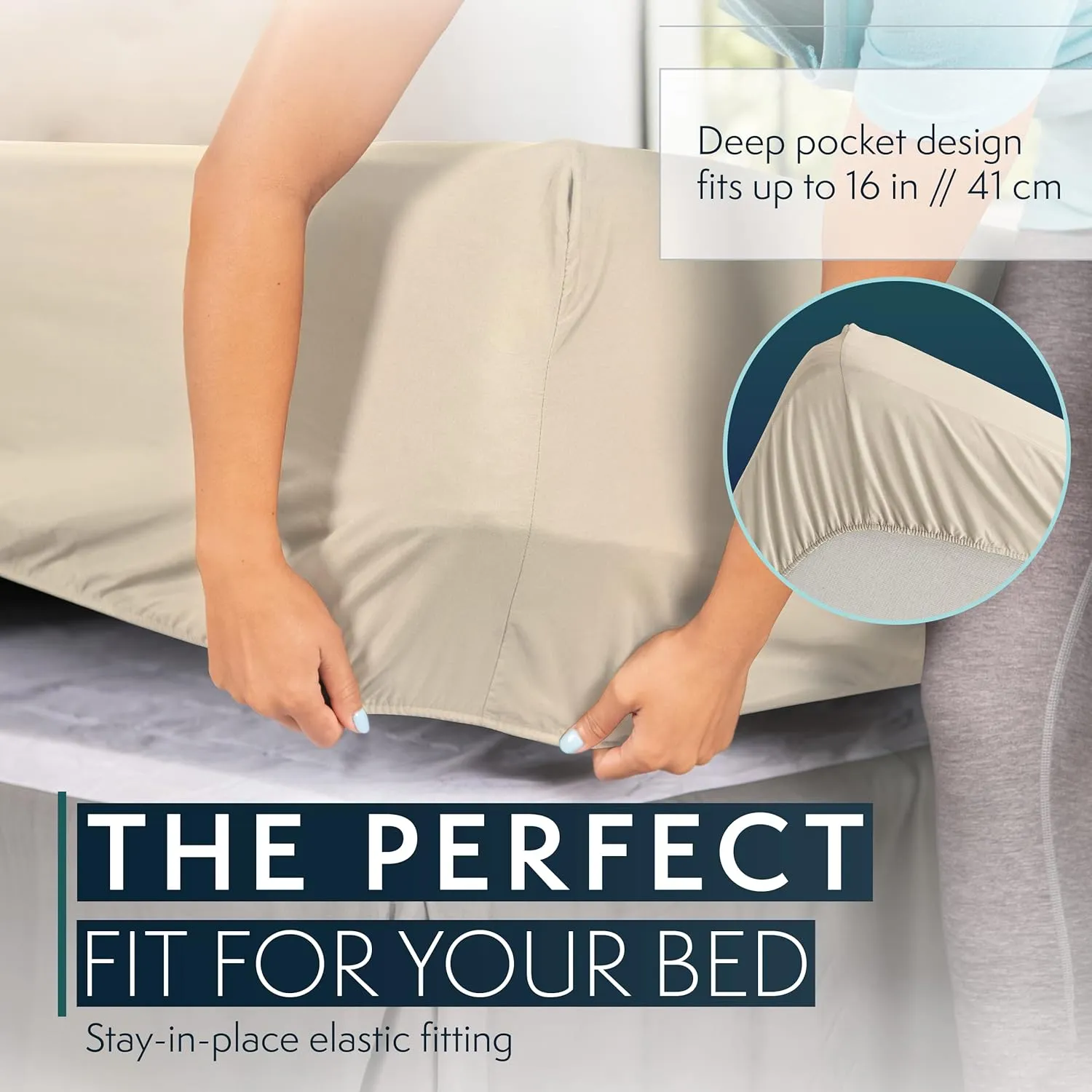 HC COLLECTION Bed Sheets Set Queen with 2 Pillowcases Hotel Luxury Brushed Microfiber Sheet w/Deep Pocket, Fade Resistant Ultra Soft Breathable Lightweight 4 Pcs Bedding Solid Color, Cream