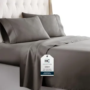 HC COLLECTION Bed Sheets Set Queen with 2 Pillowcases Hotel Luxury Brushed Microfiber Sheet w/Deep Pocket, Fade Resistant Ultra Soft Breathable Lightweight 4 Pcs Bedding Solid Color, Gray
