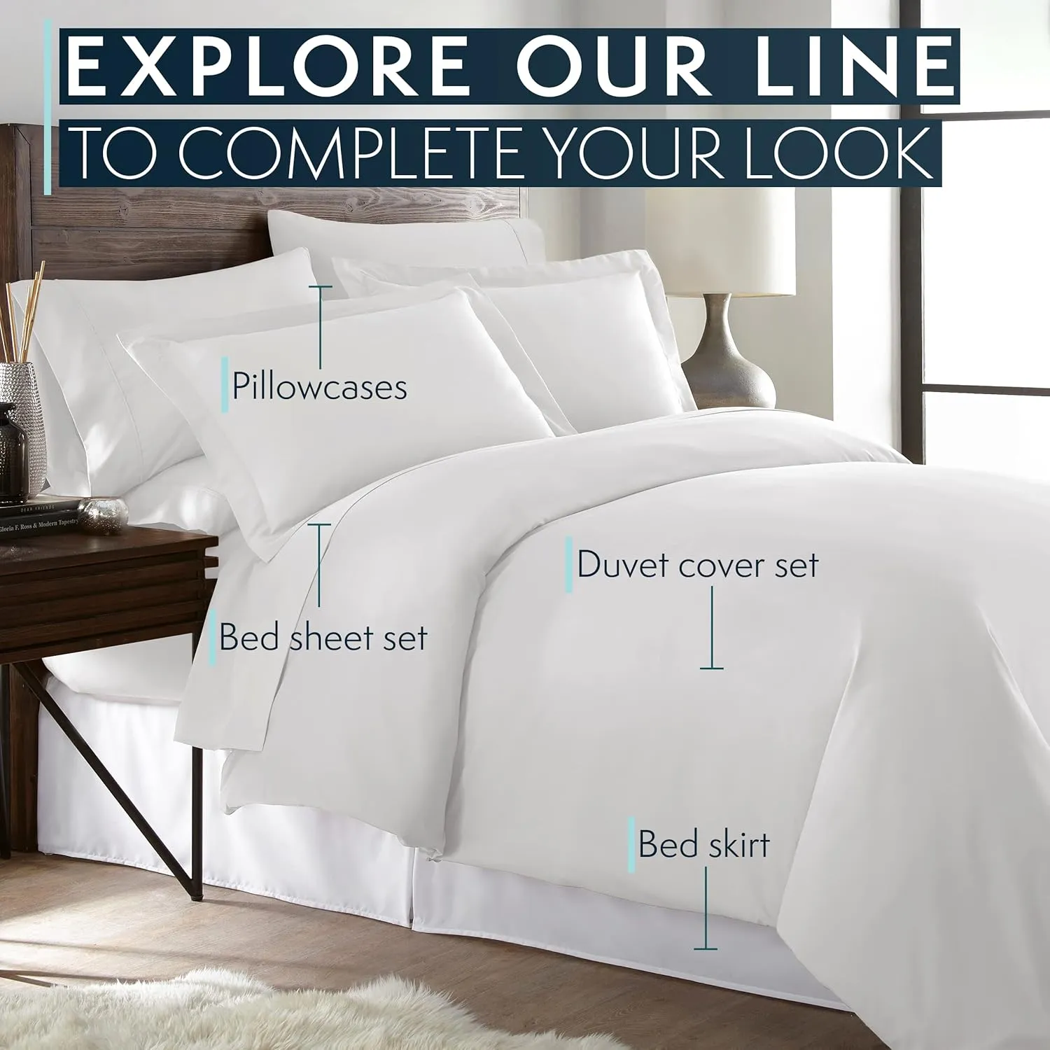 HC COLLECTION Bed Sheets Set Queen with 2 Pillowcases Hotel Luxury Brushed Microfiber Sheet w/Deep Pocket, Fade Resistant Ultra Soft Breathable Lightweight 4 Pcs Bedding Solid Color, Gray