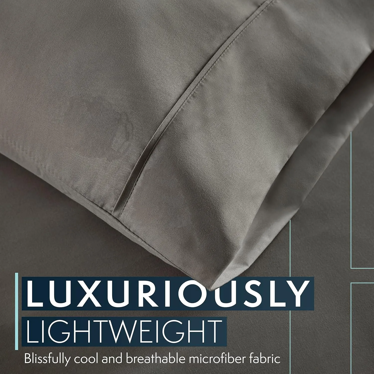HC COLLECTION Bed Sheets Set Queen with 2 Pillowcases Hotel Luxury Brushed Microfiber Sheet w/Deep Pocket, Fade Resistant Ultra Soft Breathable Lightweight 4 Pcs Bedding Solid Color, Gray