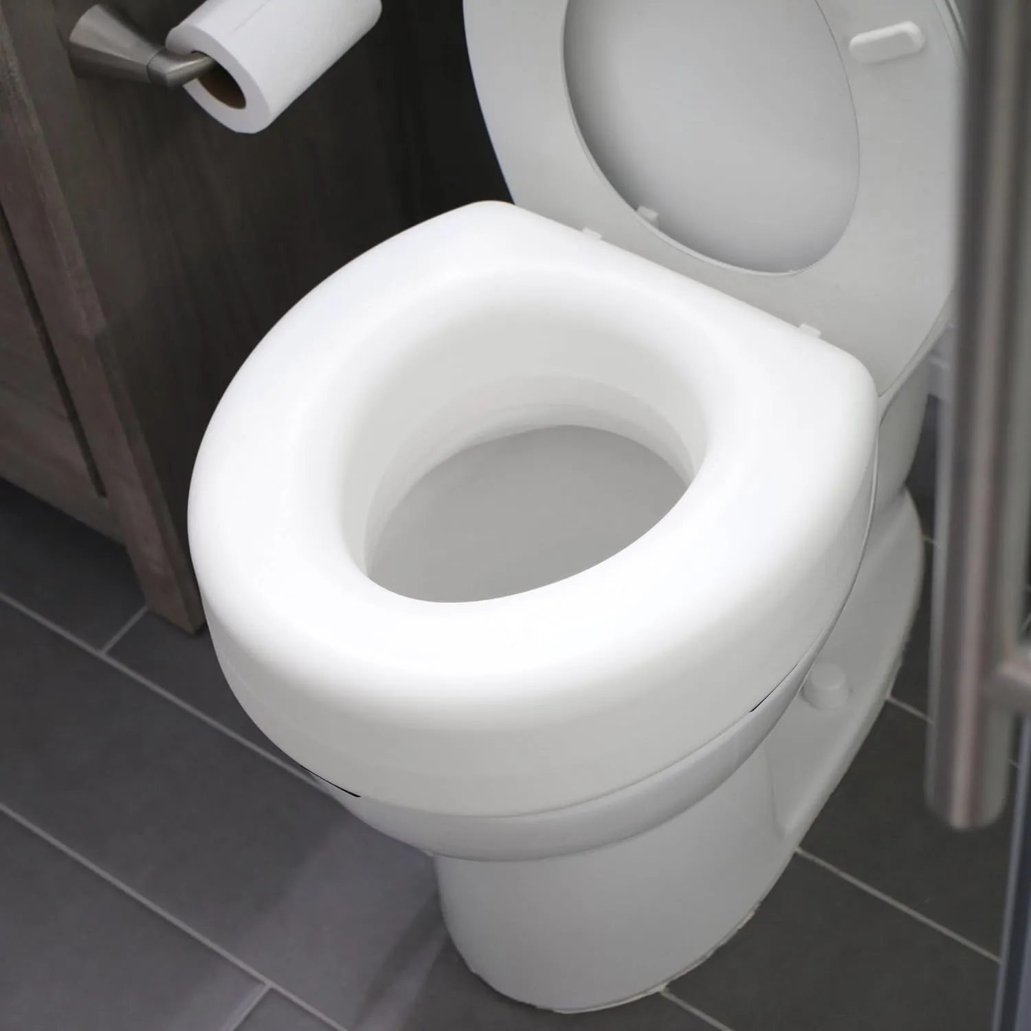 HealthSmart Enhanced Comfort 5" Raised (Round) Toilet Seat Riser 5 Slip Resistant Pads FSA/HSA Eligible Toilet Seat Risers for Seniors Padded Toilet Seat Elevation 15.7 x 15.2 x 6.1