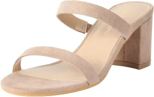 Heels Charm Women's Chunky Block Low Heeled Sandals 2.75 Inches Open Toe Two Strap Slip on Block High Heel Sandal Dress Sandals Daily Work Party Shoes