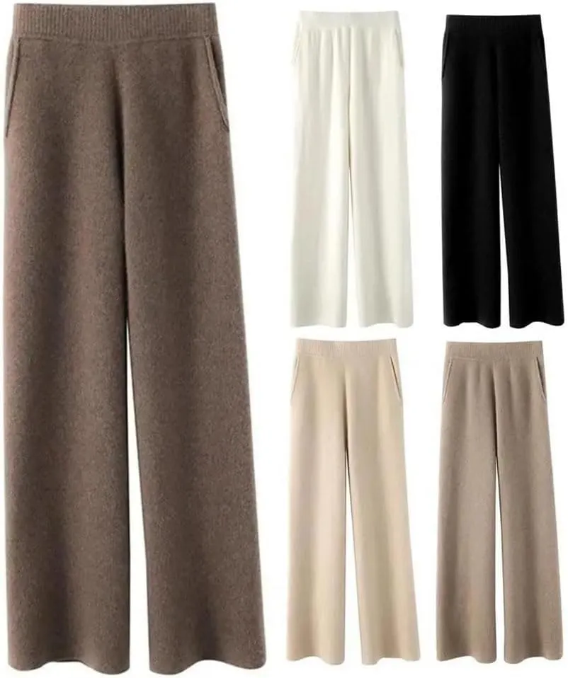 High Waist Wide Leg Pants for Women Winter Casual Loose Knit Straight Pants Women Solid Lace-Up Trousers