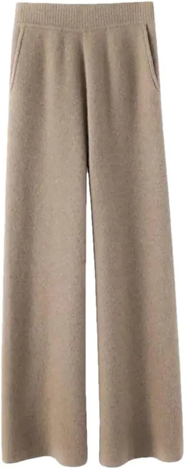 High Waist Wide Leg Pants for Women Winter Casual Loose Knit Straight Pants Women Solid Lace-Up Trousers