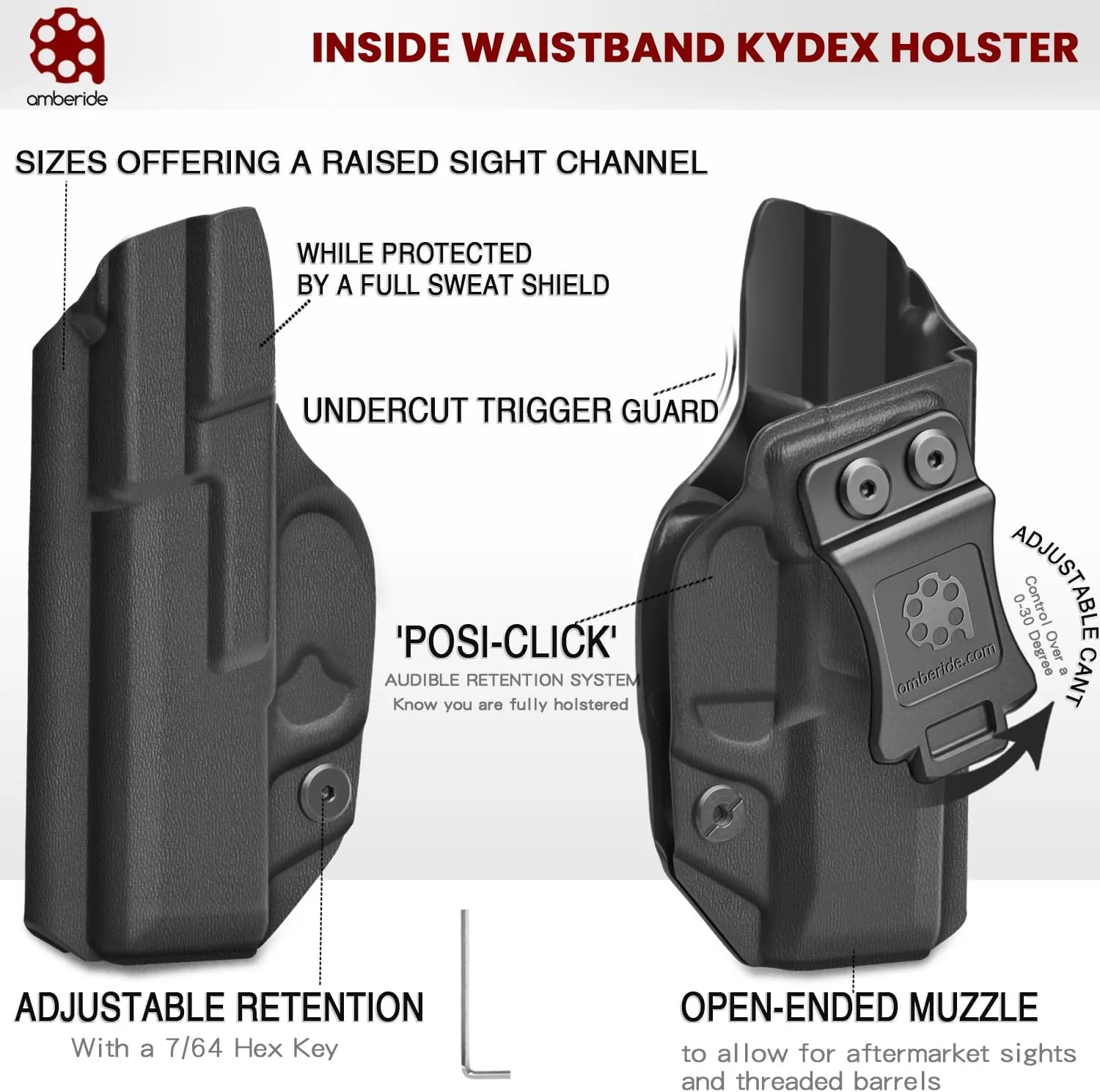HK VP9 Holster IWB Kydex Holster Fit: Heckler & Koch (H&K) VP9 Pistol – Inside Waistband Concealed Carry – Adjustable Cant & 'Posi-Click' Retention – No Wear - No Jitter - USA Made by Amberide